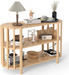 3 -stufige Moderne Stilvolle Konsolentisch, Ovaler Form Beisitz f&uuml;r Wohnzimmer mit 3 -Tier -Design, Modischer Couchtisch, Premium -MDF -Materialien, 110 X 38 X 75 cm suurus (Holzfarbe)