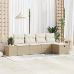 Rantry 5-teiliges Garten-Sofa-Set mit Kissen Beige Poly-Rattan Gartenlounge Model3359360