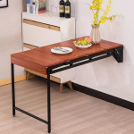 Schwebender, an der Wand montierter, zusammenklappbarer Esstisch mit Lagerregal, strapazierf&auml;hig, 250 kg Tragkraft (braun)