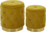 Round Pouf Set of 2 Velvet Yellow Ottoman Seat Pouf Chesterfield Style Pueblo