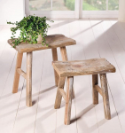 Dekoleidenschaft 2 Wooden Stools Rustic Antique Style Flower Stand Flower Stool Garden Decoration Stool Foot Stool Plant Stand Decorative Stool