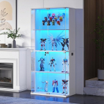 Gurexl klaasist vitriinkapp, mis seisab LED-valgustuse ja intelligentsete sensoritega, lukustatav 4 klaasuksega, elutoa vitriinkapp 4 riiuliga trofeede, anime-mudelite, figuuride jaoks, valge v&auml;rviga