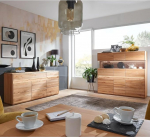 Lomadox Home Furniture Set Beech Heartwood Solid Oiled with Sideboard, Highboard and LED Lighting, 2-Piece - Real Wood/Solid Wood, Soft Close, Handle-Free