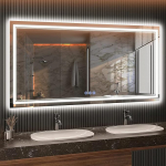baklon LED Bathroom Mirror with Lighting, Double Frame, 150 x 70 cm, 3 Light Colours, Dimmable, Warm White/Cool White/Neutral, Touch Switch, HD Tempered Glass, Energy Class E