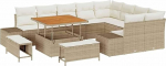 12-teiliges Garten-Sofa-Set mit Kissen in Beige Poly Rattan Akazie Gartenlounge Model3362816