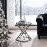 AINPECCA &uuml;mmargune k&uuml;ljelaud, 50 cm, valmistatud karastatud klaasist ja roostevabast terasest, kaasaegne kohvilaud, klaasist laud elutuppa ja magamistuppa, v&auml;ike elutoa laud kui &ouml;&ouml;kapp v&otilde;i kohvilaud