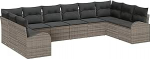 Rantry 10-teiliges Garten Sofa Set mit Kissen grau Poly Rattan Gartenlounge Model3346219