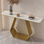 Konsolentisch, schmaler Eingangstisch, Sofatisch, Tisch hinter der Couch, Flurtisch mit Schieferplatte, Akzenttisch im Foyer, f&uuml;r Wohnzimmer, hinter der Couch (Gold-B, 150 cm)