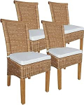 Amago home S&ouml;&ouml;gitoa toolid Komplekt 4 rotangist tooli S&ouml;&ouml;gilaud Toolid Perth Brown Wicker toolid v&auml;rvi istmepadjaga