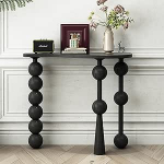 YITAYMLI Retro-Konsool aus Massivholz, Elegante Flur- und Sofatische mit offener Ablage, Unregelm&auml;&szlig;ige Tischplatte und zylindrische Tischbeine, Zapfen-und-Loch-Konstruktion(Black,80cm/31.5in)