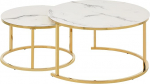 HOOZ Couchitsch 2 &uuml;mmarguse metallist k&uuml;ljelaua komplekt, elutoa laud diivanile ja diivanilauale, &ouml;&ouml;kapp dekoratsiooniks (80 x 80 x 45 cm ja 60 x 60 x 41 cm) Kuldne marmorist valge