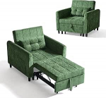 LINSY HOME 3-in-1 magamistool, 1-kohaline diivan magamisfunktsiooniga, &scaron;enillist tugitool v&auml;ikese padja ja k&uuml;ljetaskuga v&auml;ikesesse korterisse - magamisala 74 x 190 cm (roheline)