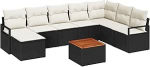9-teiliges Garten-Sofa-Set mit Kissen Schwarz Poly-Rattan Akazie, 2-Sitzer Garten-Sofa mit Kissen Schwarz Poly-Rattan Gartenlounge Model3347740