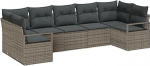 7-teilige Garten Sofa Set mit Kissen Grau Poly Rattan, 2-Sitzer Garten Sofa mit Stauraum & Kissen Grau Poly Rattan Gartenlounge Model3355198
