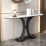 Schmaler Konsolentisch f&uuml;r den Eingangsbereich - Stilvoller Flurtisch mit geometrischem Metallrahmen, modernes wei&szlig;es Finish (150 cm) f&uuml;r den Einsatz im Wohnzimmer oder Schlafzimmer