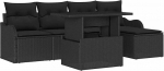 6-teiliges Garten-Sofa-Set mit Kissen Schwarz Poly Rattan, 2-Sitzer Garten-Sofa mit Kissen Schwarz Poly Rattan Gartenlounge Model3348449