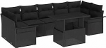 8-teiliges Garten-Sofa-Set mit Kissen Schwarz Poly Rattan, 2-Sitzer Garten-Sofa mit Stauraum & Kissen Schwarz Poly Rattan Gartenlounge Model3356976