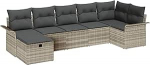 7-teiliges Garten-Sofa-Set mit Kissen Hellgraues Poly-Rattan, 2-Sitzer Garten-Sofa mit Stauraum & Kissen Hellgraues Poly-Rattan Gartenlounge Model3360233