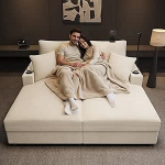 XXL topeltdiivan magamisfunktsiooniga, pehmendusega lamamisfunktsioon, mobiiltelefoni hoidja, USB port ja tassihoidja, elutuppa, magamistuppa v&otilde;i koduteatrisse, beež