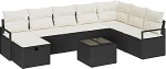 9-teiliges Garten Sofaset mit Kissen aus schwarzem Poly-Rattan, 2-Sitzer Garten Sofa mit Kissen aus schwarzem Poly-Rattan Gartenlounge Model3359236