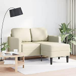 2-Sitzer-Sofa mit Chaiselongue, L-vorm, Creme, 125 cm, Kunstleder, robust, stabil, platzsparend, f&uuml;r Wohnzimmer