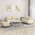 Gecheer 3-TLG. Sofagarnitur mit Kissen Creme Stoff, Moderne Couch Polstersofa f&uuml;r Wohnzimmer Schlafzimmer Spielzimmer3201454