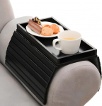 Granvoo Flexible Bamboo Sofa Tray for Armrest, Non-Slip Couch Tray, Foldable Sofa Armrest Shelf for Remote Control Snacks Mobile Phone Drinks Cup (Black)