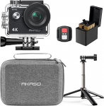 AKASO Action Cam koos 60 cm statiiviga Selfie Stick ja kotiga, 4K30FPS 20MP WiFi veealune kaamera Ice Stabilisation 170&deg; laikanurgaga Ultra HD tegevuskaamera 4x Zoomiga ja 2x 1050mAh akudega