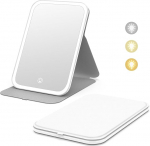 Kintion Travel Makeup Mirror, kaasaskantav meikimispeegel koos valgustusega, 360&deg; p&ouml;&ouml;rlev LED-meikimispeegel, 3-v&auml;rviline timmitav valgustus, laetav kosmeetikapeegel lauale, valge