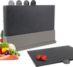 Masthome Index Chopping Board Set, plastist l&otilde;ikelauad koos hoiualusega, 4-osaline l&otilde;ikelaua komplekt, BPA-vaba, n&otilde;udepesumasinas ohutu k&ouml;&ouml;gi l&otilde;ikelauaga