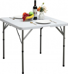 HollyHOME Folding Table Square 87 cm Camping Table Foldable Table Weatherproof Garden Table Balcony Table Portable Folding Table Dining Table for Kitchen BBQ Catering Party White