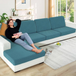 YEMYHOM Stretch-Kissenbez&uuml;ge f&uuml;r Einzelkissen, Sofas, Sitzkissen, weicher Couchbezug, Ersatz, gro&szlig;, kariert, M&ouml;belschutz mit elastischer Unterseite, 3 St&uuml;ck, Pfauenblau