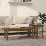 Set mit stapelbaren Couchtischen aus massivem Kiefernholz, platzsparendes Design f&uuml;r Wohnzimmer, Farbe Bernstein Braun, Ma&szlig;e 110 x 50 x 35 cm ja 70 x 30 x 45 cm,