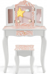 DREAMADE 2-in-1 laste riietuslaud koos tugitooli ja eemaldatava peegliga, printsessi riietuslaud sahtliga, puidust kosmeetikalaud, laste meigilaud t&uuml;drukutele (sebramuster)