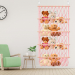 Pl&uuml;schtier-Halter, gro&szlig;es Fassungsverm&ouml;gen, vertikal, Spielzeug-Aufbewahrung, Organizer, 4-lagig, Kinderzimmer, H&auml;ngematte, platzsparend, Stofftiere, Netz f&uuml;r Kinder, Schlafzimmert&uuml;r (Rosa)