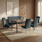 Mendler HWC-G55 S&ouml;&ouml;gitoa 4 tooli ja pingi komplekt 160 cm harjatud roostevabast terasest Kangas / tekstiil &scaron;enill sinine / roheline