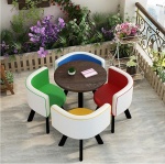 Rundes Fr&uuml;hst&uuml;ckstisch-Set f&uuml;r 4 platzsparende K&uuml;chen-Esstisch mit 4 St&uuml;hlen, ideal f&uuml;r kleine R&auml;ume, Wohnzimmer und Meetings, erh&auml;ltlich in 4 Farben, Braun