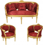 Casa-Padrino Baroque Living Set Marseille Bordeaux muster/kuldne - diivan + 2 tugitooli