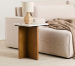 IDIMEX Varanasi k&uuml;ljelaud marmorist lauaplaadiga, valge/loomulik - kompaktne elutoa laud, mis on valmistatud massiivsest mangopuidust, v&auml;ike laud ristatud jalgadega, kohvilaud marmorist