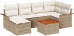 7-teiliges Garten-Sofa-Set mit Kissen Beige Poly-Rattan Akazie, 2-Sitzer Garten-Sofa mit Stauraum & Kissen Beige Poly-Rattan Gartenlounge Model3356020