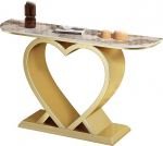 Marmorist konsoollaud, sisekujunduslaud metallist raamiga, kaasaegne sissep&auml;&auml;sulaud, sissep&auml;&auml;suks, esikusse, esikusse, elutuppa (kuld + pruun, 100 cm / 39.3 tolli)