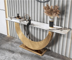 Moderne Marmor-Konsolentisch, Eingangsbereich-Tisch mit Metallrahmen, Stabile und Zuverl&auml;ssige Struktur, Sofa hinter der Couch, Akzent f&uuml;r Flur, Wohnzimmer(Gold,180x30x80cm)