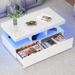 Valge LED elutoa kohvilaud 2 sahtliga 104 &times; 53 &times; 46 cm Kohvilaud valge v&auml;rvitud kaasaegne LED kohvilaud elutoa laud kohvilaud valge LED elutoa laud LED