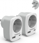 TESSAN 2 Pack Travel Adapter USA/Ameerika-Saksamaa pistik koos 2 USB 2.4 A, pistikupesa adapter reisipistik vooluadapter Kanada Tai Mehhiko seinaladustaja ja laadimisjaama adapteriga