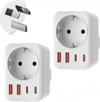 Denlane Adapter Austraalia 2 Pack, 5 in 1 reisiadapter Austraalia 1 AC & 2 USB-C & 2 USB-A (3.4A), Adapter Hiina Uus-Meremaa Saksamaa pistik, Adapter Argentina Fidži, Reisipistik t&uuml;&uuml;p I