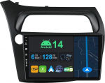 YUNTX 9-tolline Android 14 autoraadio koos satelliitnavigatsiooniga Honda Civic 2006-2011, Octa Core, 6 GB 128 GB, sisseehitatud 4G LTE, CarPlay & Android Car, DSP, DAB, QLED, Dual Band WiFi