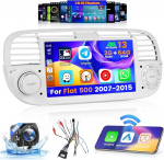 Inefala 2 + 64 GB Android autoradio Fiat 500 2007-2015, 7-tolline puuteekraaniga CarPlay 2 DIN autoraadio koos Android Car, Bluetooth, Mirror Link, WiFi, GPS, RDS FM, AHD tagurduskaamera (valge)