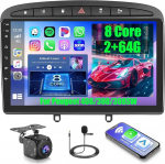 Inefala 8 Core 2 + 64G Android 15 raadio Peugeot 408/308/308SW 2007-2013 toetab traadita Carplay ja Android Car, 9-tolline puuteekraaniga stereo raadio Bluetooth 5.0 32 Band EQ GPS FM/RDS SWC