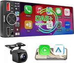 6,36-tolline 1 DIN autoraadio juhtmevaba CarPlay & Android autoga, Bluetooth, t&auml;ielik puutetundlik autoraadiokuvar FM, DAB+, tagurduskaamera ja mikrofoni tugi