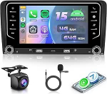 Autoradio 2G + 64G Android 15 Audi A3 8P S3 8P1 RS3, 7-tolline HD puuteekraaniga autoraadio traadita Carplay Android auto Bluetooth GPS Wi-Fi 2USB / Type-C FM RDS raadio tagurduskaameraga